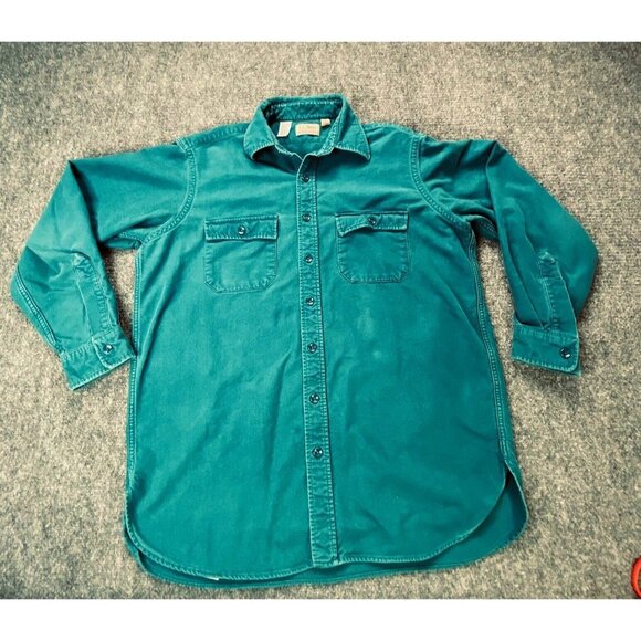 Vintage LL‎ Bean Shirt Mens 17 Tall Aqua Chamois Flannel Distressed USA Camping - Picture 1 of 13